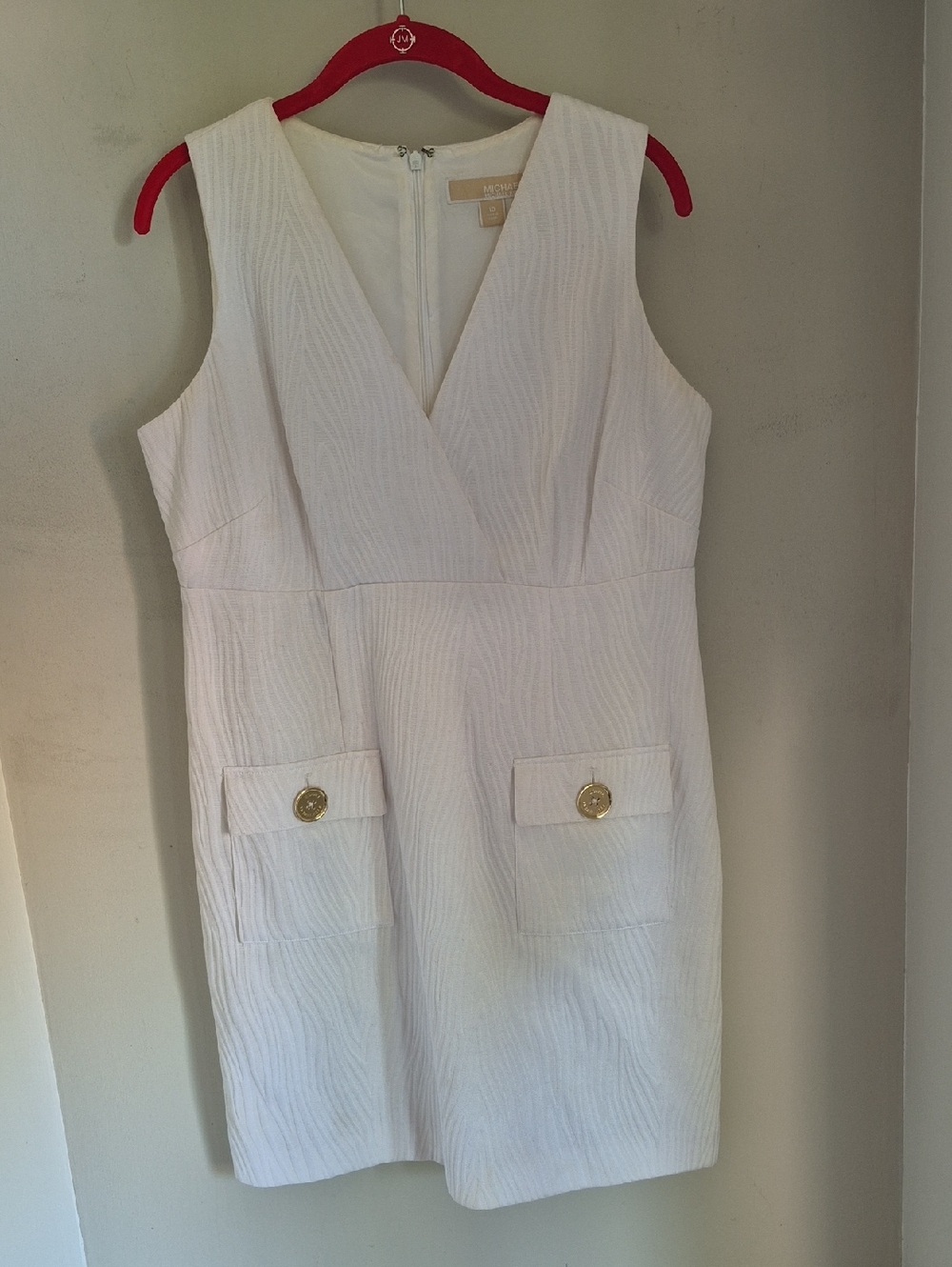 Michael Kors Cream Textured Sleeveless V-Neck Shift Dress